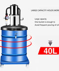 Portable Grease Pump With Oil Water Separator And Explosion Proof Tubing 80 to 1 Air Operated Lubrication Gun For 5 Gallon Drums 0.85 L/min showing 40L blue capacity drum with pressure gauge and wheels.