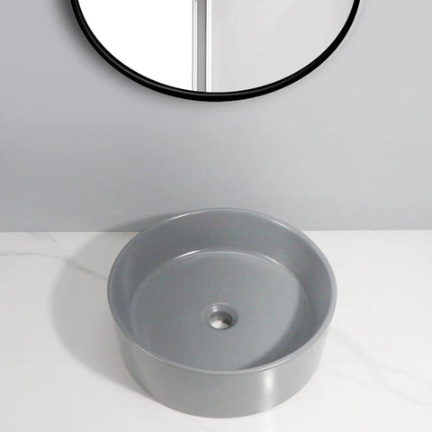 USZWBY Vessel Sinks Ceramic Vessel Sink Simple Round Matte Gray Artistic Countertop Basin Hotel Bathroom Bathroom Bowl Sink on marble countertop.