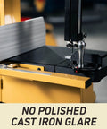ArmorGlide 18-Inch Woodworking Bandsaw With 5 HP 230V 1Ph Power, PM1800BT Model, showing work surface and miter gauge.