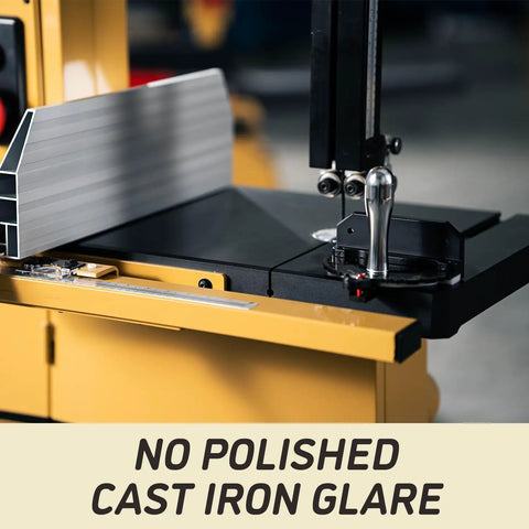 ArmorGlide 18-Inch Woodworking Bandsaw With 5 HP 230V 1Ph Power, PM1800BT Model, showing work surface and miter gauge.