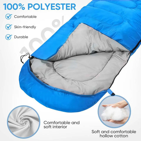 Portable Waterproof Sleeping Bag For Adults And Kids, 4 Seasons Cold Weather Or Warm, lightweight blue polyester