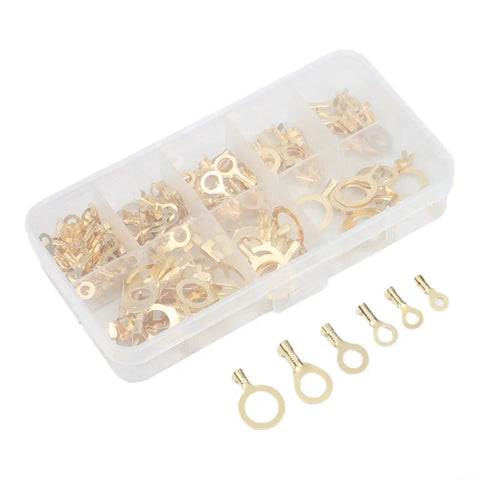 Top Grade 150 Pcs Brass Ring Cable Lug Terminal Kit With M3 To M10 Sizes For Solid Bare Copper Wire Crimping And Easy Home Auto Wiring Projects Inside Neat Clear Storage Box, brass ring terminals in case