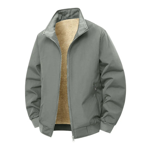 Gray Mens Fleece Full Zip Jacket With Warm Fur Lining Lightweight Yet Toasty Coat For Fall And Winter Casual Outdoor Adventure Layer Cozy On The Go