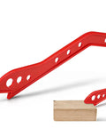 Red Push Stick for Table Saw use with ergonomic handle, guiding wood safely. Table Saw Push Stick For Woodworking, Red Push Block.