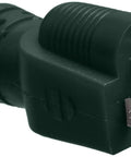 Close-up of plug on Eight Foot Vinyl Indoor Outdoor Extension Cord With Three Outlets Grounded 13 Amp 1625 Watt 125 Volt Heavy Duty Copper Wire