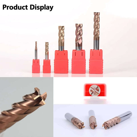 AYCHOLIZ 5pc micrograin carbide square end mill set with TISIN coating in red plastic holders; 1/16 in, 4-flute.