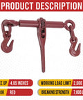 Four Pack Ratchet Chain Binders For 1/4 To 5/16 Inch G70 Chains, red color, heavy duty tie down haulers, 2,600 lb WLL, 7,800 lb break strength