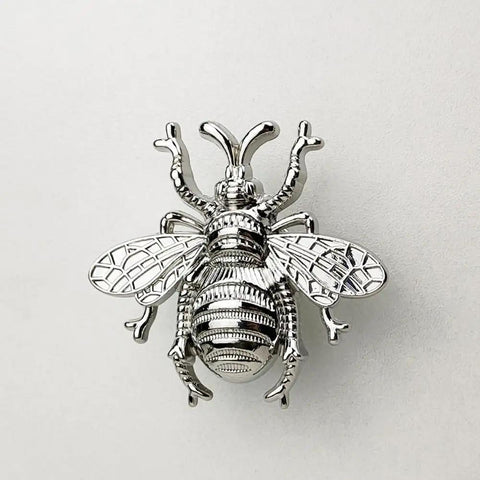 Bee Shaped Brass Wardrobe Knob And Cabinet Pull Handle For Cabinets And Drawers Single Hole Mount Silver Finish Durable Zinc Alloy Construction Kitchen Cupboard Door Accent Cute Bee Design For Modern Homes shown in close-up view
