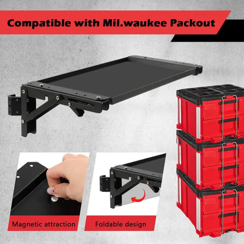Foldable Magnetic Work Table For Packout System attached to toolbox, showcasing foldable design and magnetic attraction features