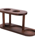 Solid Wood Pour Over Coffee Station And Dripper Stand For Kitchen Countertop With Natural Wood Grain Drip Brewer Rack, side view.