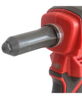 Close-up of nozzle on 28Mm Brushless Cordless Rivet Gun And Nut Riveter With Pure Copper Motor Provides Stable Power For Iron Aluminum And Stainless Steel Rivets Heavy Duty Tool That Crushes Jobs Built Like A Tank For Pro Mechanics And Serious Diy Projects.