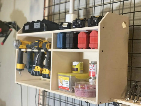 Cordless Drill Tool Holder Organizer Rack With Custom 5 Slot Design Wood Shelf Case For Home Workshop Multi Storage