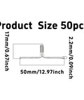 Diagram showing dimensions of 50Pcs Lawn Chair Webbing Clips Alloy Spring Clips for Lounge Chair Repair, 50mm x 17mm x 2.2mm