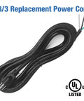 10ft 18 Gauge 3 Prong Heavy Duty Replacement Power Cord Cable For Universal AC Appliances NEMA 5-15P To Bare End SJT 18AWG 10A 300V VW-1 105C Rated Durable Flex US Plug, black cord