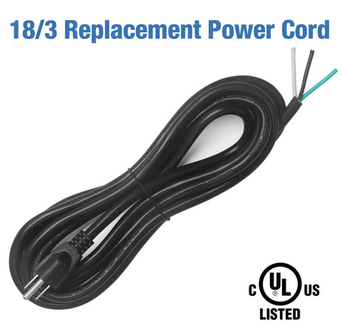 10ft 18 Gauge 3 Prong Heavy Duty Replacement Power Cord Cable For Universal AC Appliances NEMA 5-15P To Bare End SJT 18AWG 10A 300V VW-1 105C Rated Durable Flex US Plug, black cord