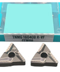 Get Your Hands On These 10 Pcs Indexable Carbide Lathe Inserts TNMG160408R And TNMG160408L With CT3000 Hard Alloy shown in a clear box.