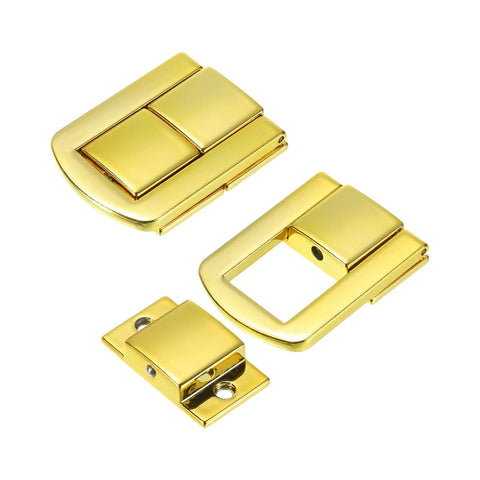 4 Pack Heavy Duty Gold Zinc Alloy Toggle Catch Lock Kit With Quick Install Screws in shiny gold, ideal for jewelry boxes and wooden cases.