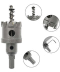 Hordion 1 3/8in tooth-tipped carbide hole saw cutter with spiral center bit and drive shank (front view)