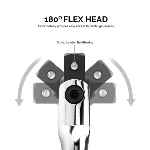 Three Eighth Inch Drive Breaker Bar With Twelve Inch Handle And 180 Degree Flex CrMo Head for heavy duty nut breaker detail