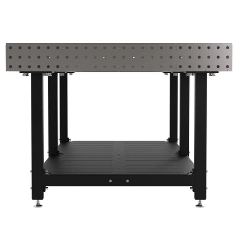 Heavy Duty Welding Fixture Table With Sweet Storage Shelf, 96 By 48 Inches, steel frame with precision laser cut holes and top shelf.