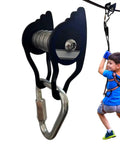 Heavy Duty Zip Line Pulley Kit With Six Steel Rollers For Backyard Adventure, Easy Install, supports up to 440 lbs, in use