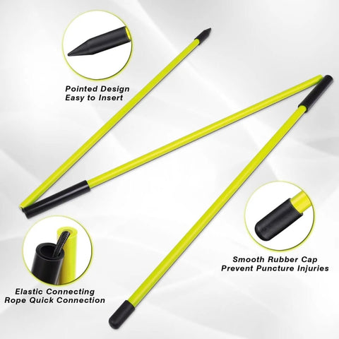 4 Pack Golf Alignment Sticks 40 Inch Collapsible Swing Path Trainers for Ultimate Practice, yellow color, pointed tips, rubber caps.