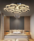 Dope Crystal Flower Chandelier LED Ceiling Light Modern Flush Mount 13.4 Inch Diameter Cool White 6000K 29W Stainless Steel