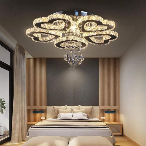 Dope Crystal Flower Chandelier LED Ceiling Light Modern Flush Mount 13.4 Inch Diameter Cool White 6000K 29W Stainless Steel