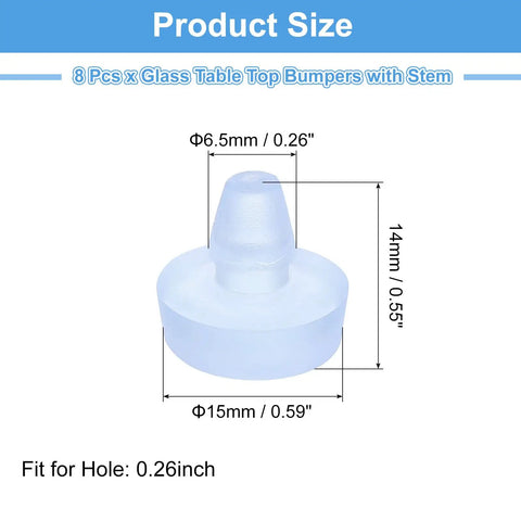 Pack Of Eight Clear Glass Table Bumpers With Solid Stems And Grippy Non Slip Bottoms That Slide Right Into Quarter Inch Holes, size specifications
