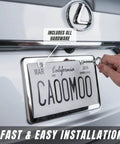 Installing Stainless Steel License Plate Frame Set With Chrome Screw Caps Slim 2 Hole Design Rustproof Mirror Silver Finish