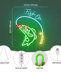 Neon Fishing Sign With Green Fish And Ice Blue Lemon Rods USB Powered Acrylic Wall Art dimensions and features