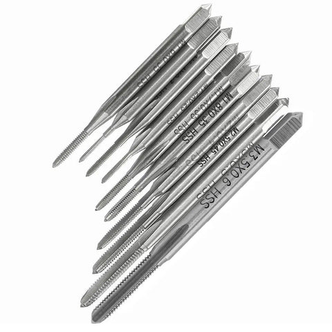 10 Piece Micro Tap Set Metric Thread Taps M1 To M3.5 For Small DIY Projects, Pro Grade Tapping Bits in stainless steel layout