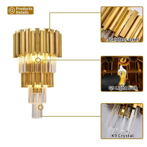 Modern Crystal Wall Sconce Lighting In Chrome Finish With K9 Crystal For Hallway Bathroom And Bedroom Mid Century Style