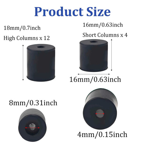 16 Pieces Silicone Bed Leveling Mounts For 3D Printers, Heat Resistant Bed Spacers details with size specifications