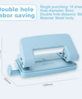 Two Hole Paper Punch Metal Blue Desktop Puncher for file folders and loose leaf books, dimensions 120x55x50mm, metal body
