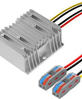 Boost Converter Module 12V To 24V With 10A 240W Output Waterproof Aluminum Case, visible with connectors and wiring