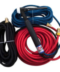 Water-Cooled TIG Torch Kit With 500 Amp Power, featuring hoses and torch handle, 25 Foot Super Flex Red Metal Beast for welding