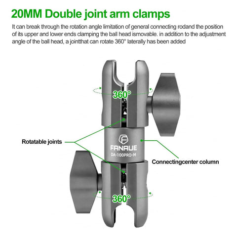 Composite Double Socket Swivel Arm 3.7 Inch Aluminum Mounting Arm Dual 20mm Socket Ends Fits 20mm Attachment Ball For Vehicle GPS Mount Durable For Rugged Use With Lifetime Warranty, 360-degree rotatable joints