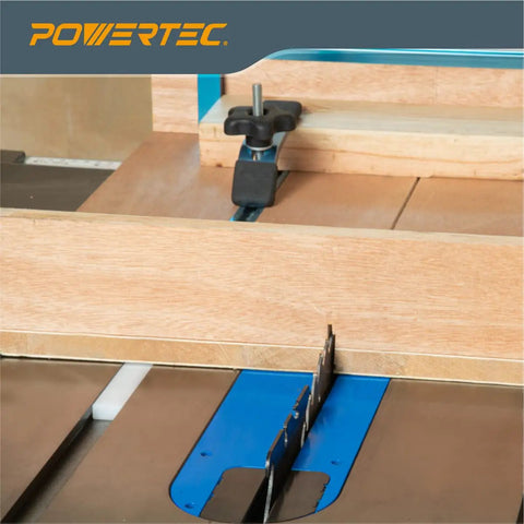 Table Saw Sled Kit With 17 Inch Predrilled Miter Bar, 5.5 Inch Hold Down Clamp, 3 Inch Fence Flip Stop, Fits Standard Three Quarter Inch By Three Eighth Inch Miter Slot, Perfect For Woodworking Router Table And Bandsaw in action on table saw.