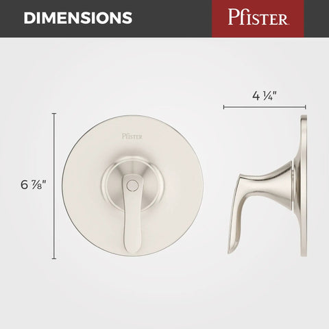 Weller Tub And Shower Valve Trim Kit With Single Handle Brushed Nickel Finish For OX8 Series, dimensions 6 7/8" height, 4 1/4" depth