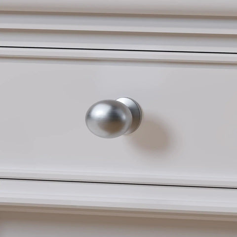 5 Pack Brushed Nickel Cabinet Knobs 1.31 Inch Oval Drawer Handles Screws Included Heavy Duty Modern Kitchen Cabinet Hardware For Cupboard Dresser Closet Durable Aluminum Design on white drawer