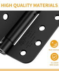Top Shelf 3 Pack Self Closing Door Hinges 4 Inch Black With Heavy Duty Steel Build Providing Dead Quiet Adjustable Tension For A Smooth No Sweat Glide On Cabinets Garages And Home Office Spaces, close-up view of matte black hinge.