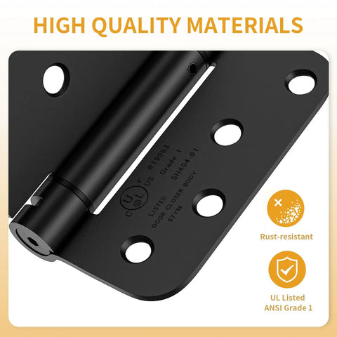 Top Shelf 3 Pack Self Closing Door Hinges 4 Inch Black With Heavy Duty Steel Build Providing Dead Quiet Adjustable Tension For A Smooth No Sweat Glide On Cabinets Garages And Home Office Spaces, close-up view of matte black hinge.