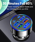 Six In One Car Charger With Voltmeter Display 120W Powerhouse Fast Charge QC3 0 PD Ports USB C Lighter Adapter For iPhone 16 15 14