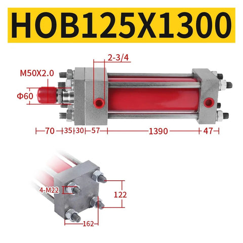Diagram of HOB125X1300 from Beefed Up Heavy Duty Double Way Tie Rod Hydraulic Cylinder Kit for lifting, industrial use.