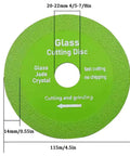 Ultra-Thin 4.5 Inch Glass Cutting Disc Diamond Blade for Angle Grinder, 5 Pack Pro Grade Cutter dimensions and labels shown