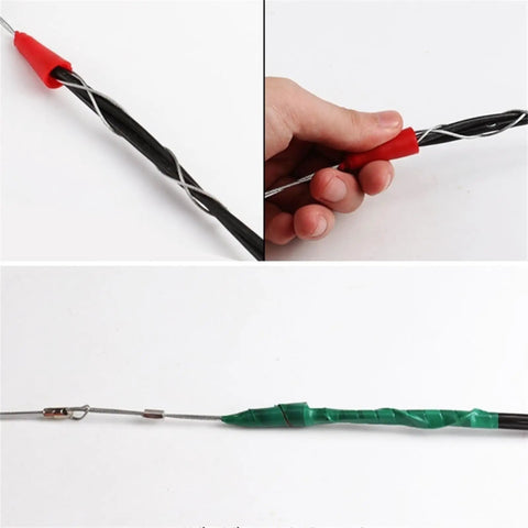 Sturdy 5M Fiberglass Fish Tape For Pulling Wires Fast, Solid Wire Puller Kit With Connector For Electrical Cables Through Walls And conduits In Homes Or Jobsites Durable Cable Loom Tool, black wire with red connector and green wrap