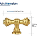 10 Pack Single Hole Brushed Antique Brass Cabinet Handles And Zinc Drawer Pulls dimensions showing 2 inch length