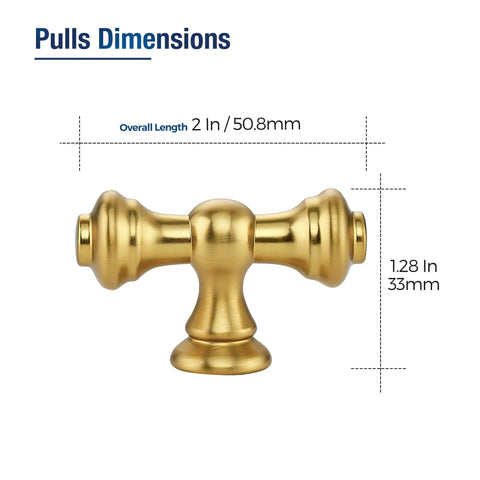 10 Pack Single Hole Brushed Antique Brass Cabinet Handles And Zinc Drawer Pulls dimensions showing 2 inch length