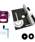 Prime Time Aluminum Router Lift System With Insert Plate For 65Mm Motors includes plate, adjustment handle, and mounting hardware.